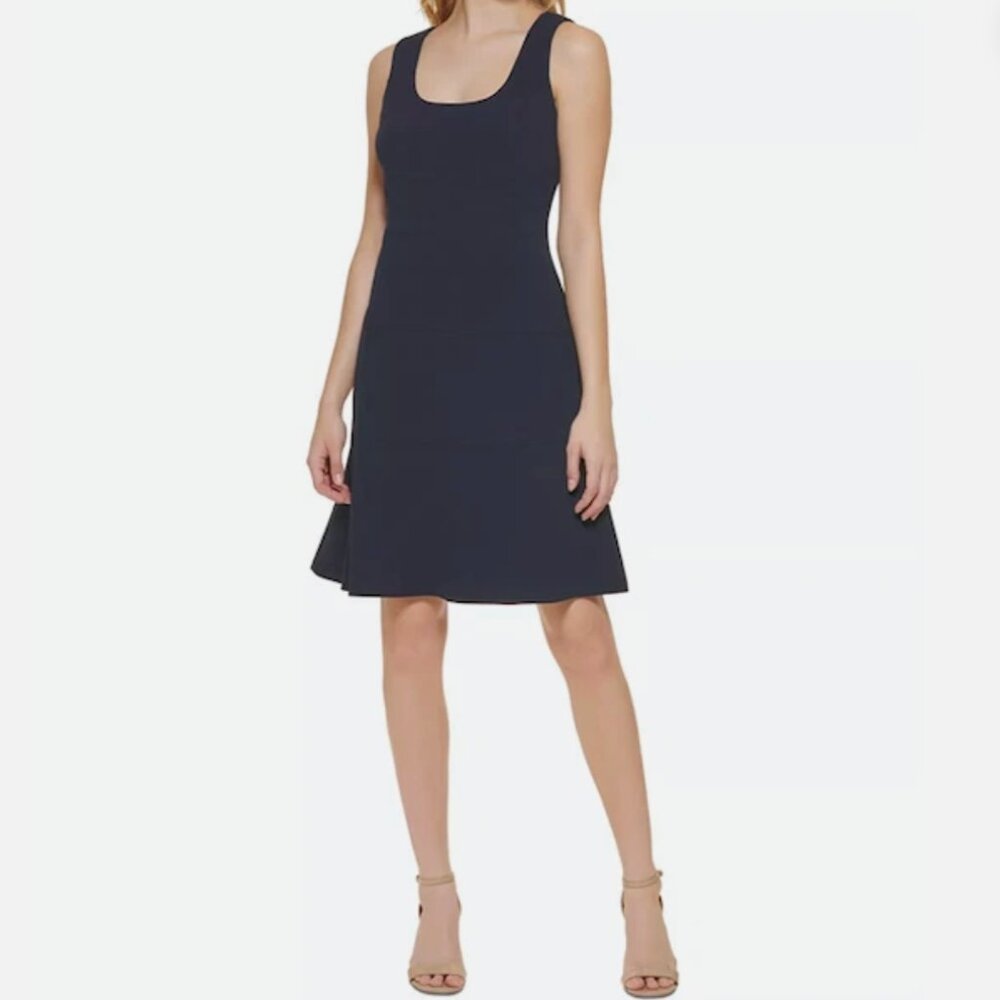 Tommy Hilfiger Fit and Flare Little Black Dress Knee Length with Square Neckline